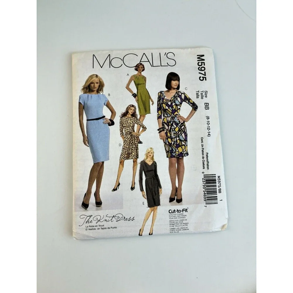 Sheath Dress Boatneck Round V Uncut Pattern M5975 Size 8-14 Vtg Y2K Modern Chic
